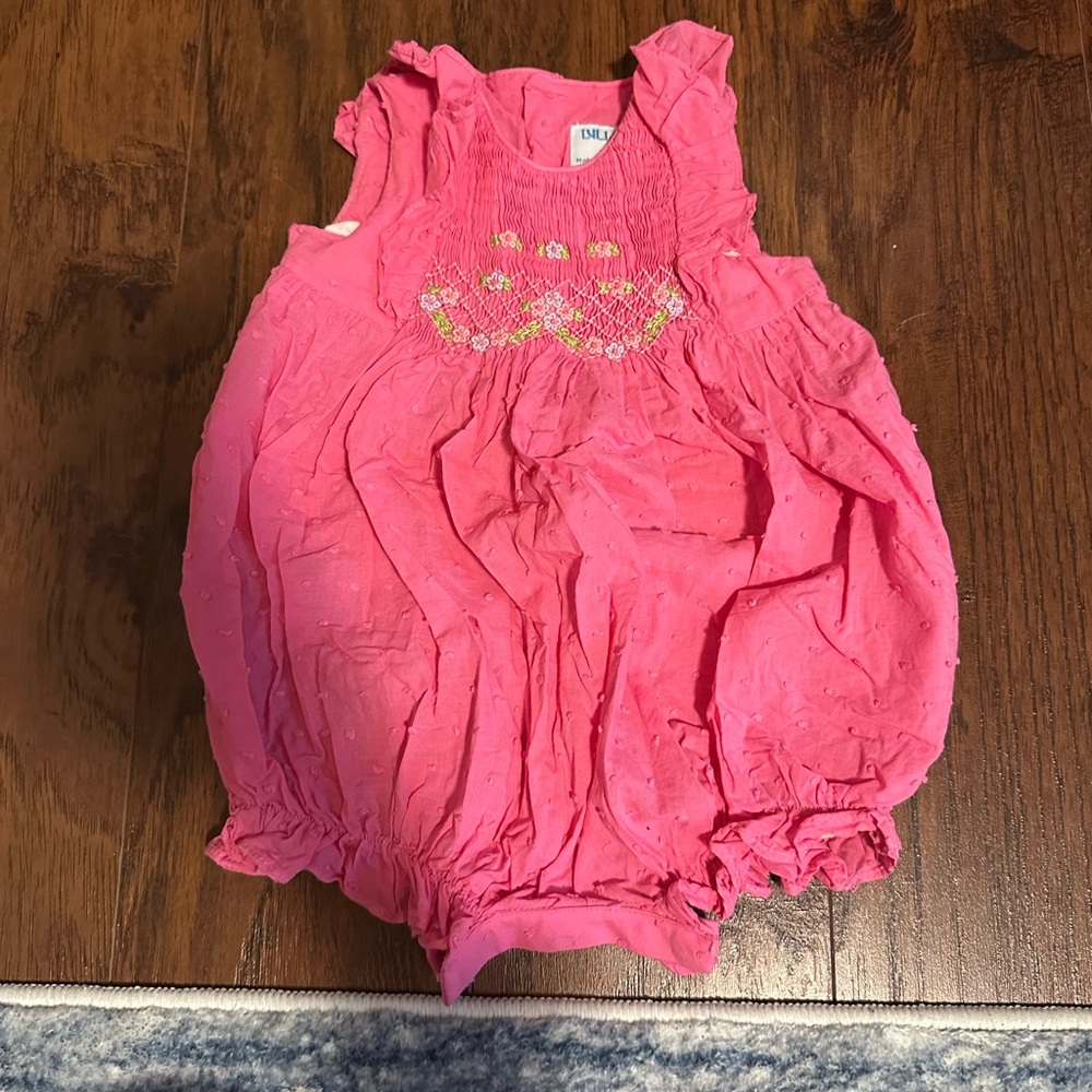 Luli & Me 3mo Baby Girls Dotted Swiss Smocked Bubble - Fuchsia Pink